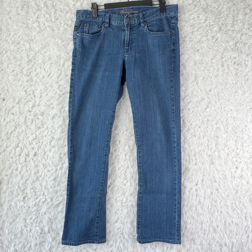 Ralph Lauren Women Blue Wash Denim Straight Leg Jeans Size 29 Large Polo Pony